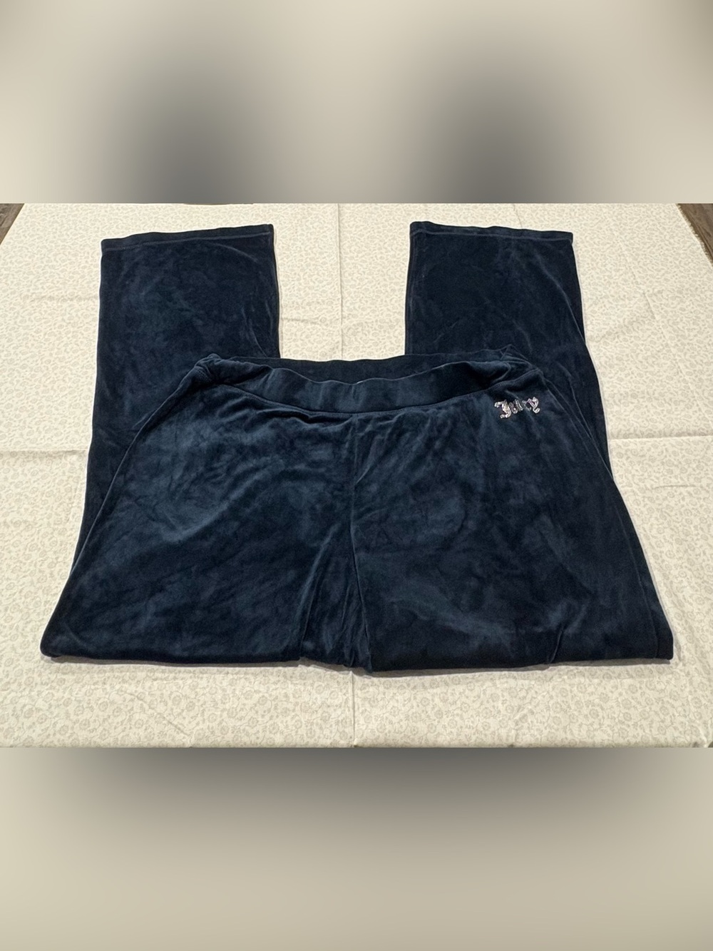 Vintage Juicy Couture Womens Navy Velour Track Pants XL Pull On Stretch Logo Y2K